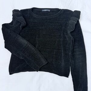 Zara black chenille Ruffle Sleeve Sweater